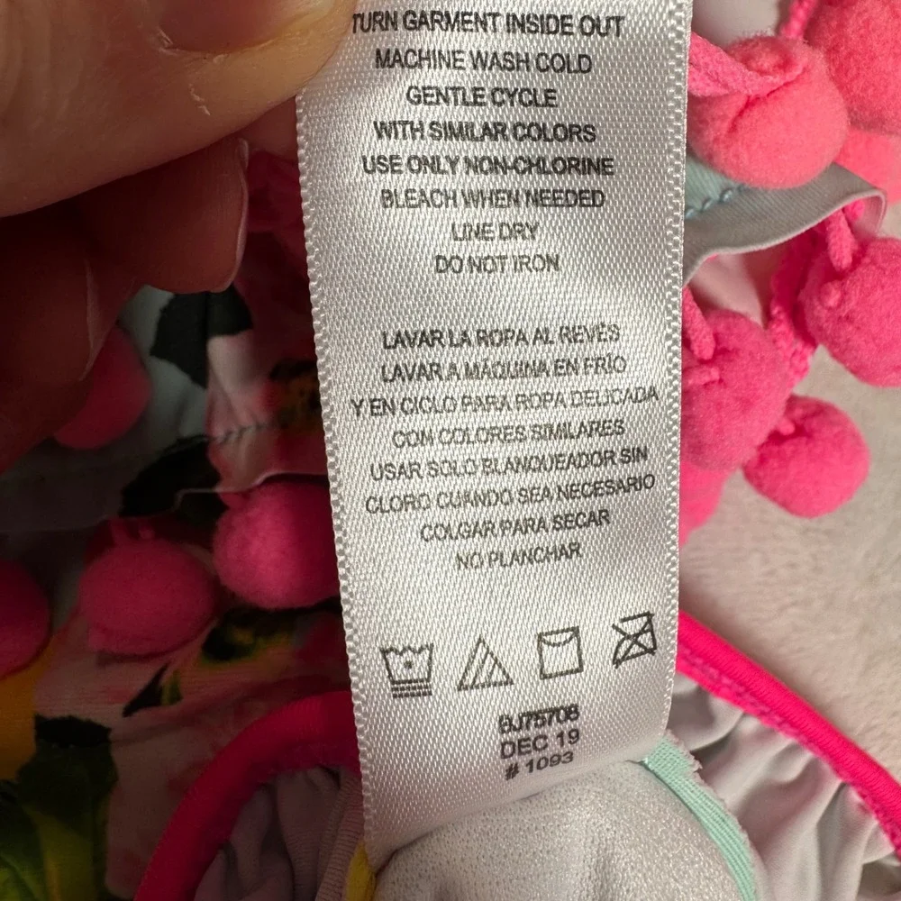 Betsey Johnson Swimsuit Girls 6X Lot of 2 Pink Floral Pom‎ Pom Ruffle Swimwear